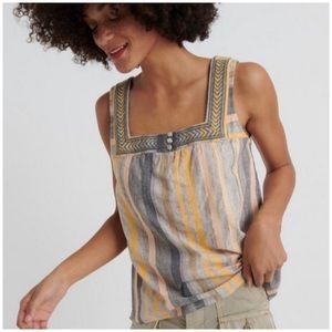 Lucky Brand Square Neck Striped Tank Medium Top